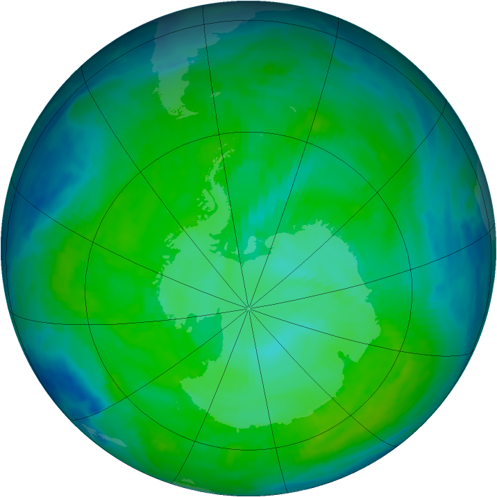 Antarctic ozone map for 30 December 1996
